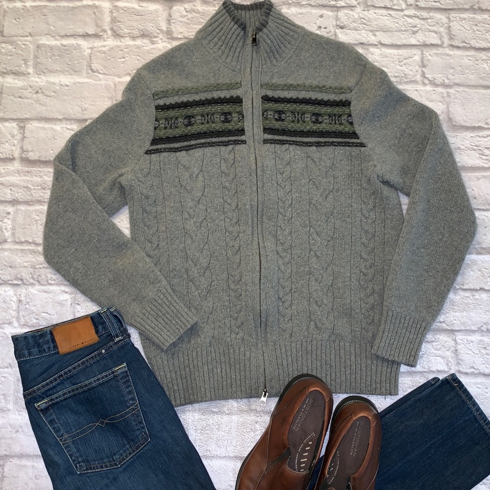 BANANA REPUBLIC MEDIUM GRAY wool MENS ZIP UP